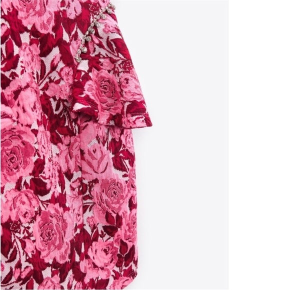 Zara pink white floral jacquard mini dress - Picture 10 of 14
